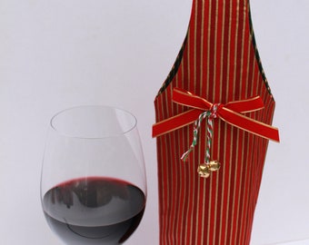 SALE Striped Red and Gold Wine Bag Gift Tote Handmade in USA