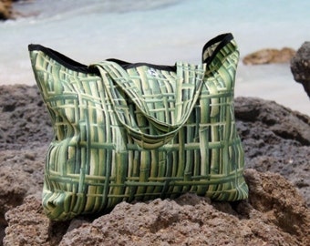 SALE Green Bamboo Patterned Beach Bag/Tote