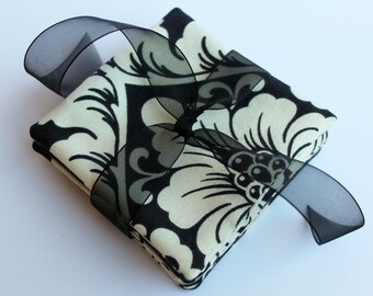 SALE Set of 4 Coasters made w/ Black & White Damask Designer Fabric