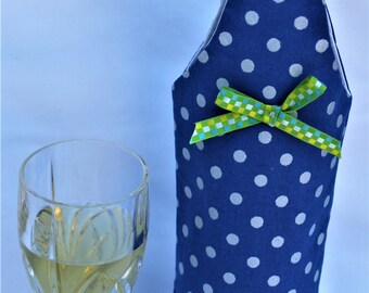 SALE Blue Polka Dot Pattern Wine bag Gift Tote Bag Handmade in USA