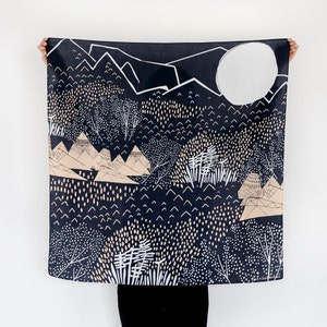 Mountain Blossom Midnight Blue Furoshiki. Japanese eco wrapping textile/scarf