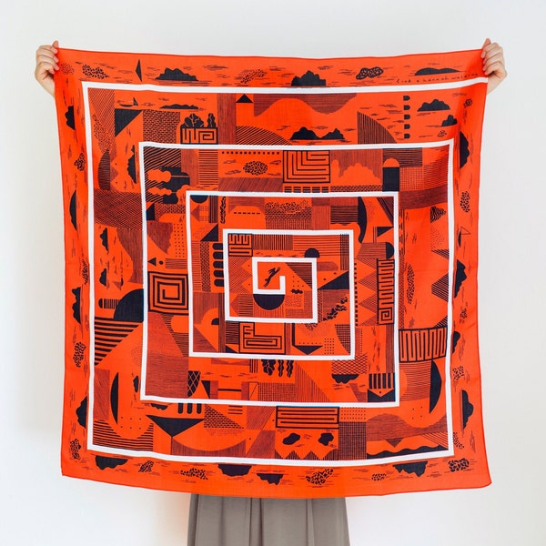 Maze Cinnabar furoshiki  / Japanese eco wrapping textile, scarf, handmade in Japan