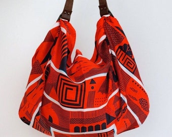 Maze furoshiki bag (cinnabar red) & Leather carry strap set