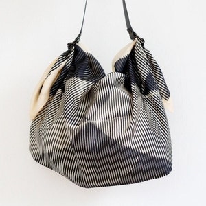 Folded paper furoshiki bag (black) & Leather carry strap set