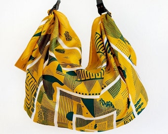 Maze furoshiki bag (mustard) & Leather carry strap set