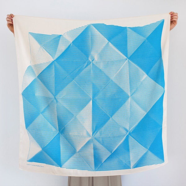 Folded Paper furoshiki (blue) Japanese eco wrapping textile/scarf, handmade in Japan