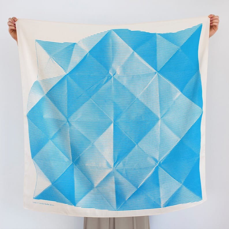 Folded Paper furoshiki blue Japanese eco wrapping textile/scarf, handmade in Japan image 1