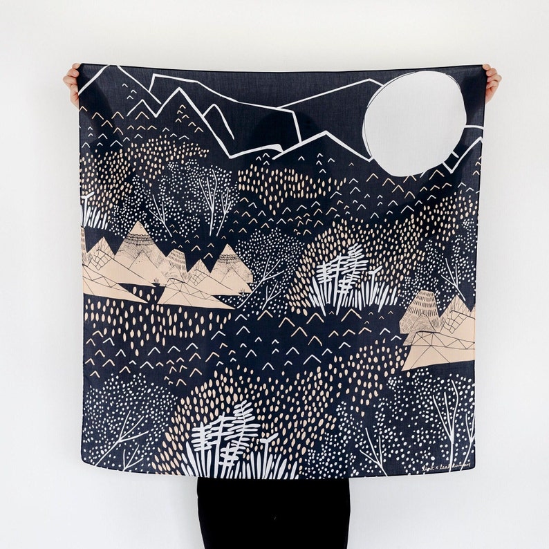 Mountain Blossom Midnight Blue Furoshiki. Japanese eco wrapping textile/scarf image 1