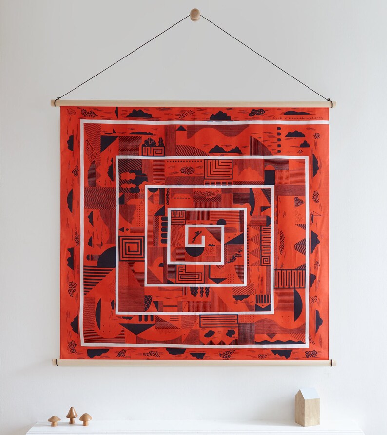 Maze furoshiki cinnabar red Japanese eco wrapping textile/scarf, handmade in Japan image 5