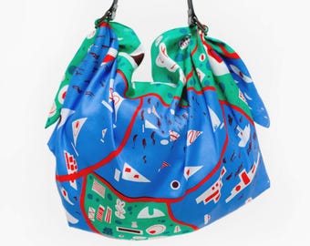 Stockholm Green Furoshiki & Leather Carry Strap Set / Leichte Baumwolle für leichtes Tragen