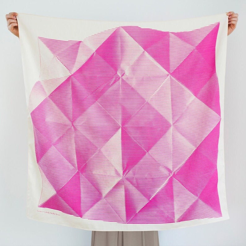 Folded Paper furoshiki pink Japanese eco wrapping textile/scarf, handmade in Japan image 1