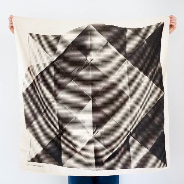 Folded paper black  / Japanese eco wrapping textile, scarf, handmade in Japan
