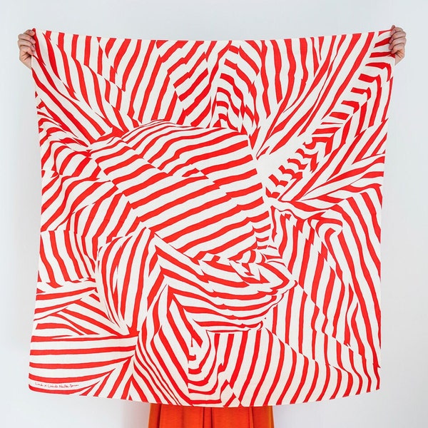 Stripe Red furoshiki  / Japanese eco wrapping textile, scarf, handmade in Japan