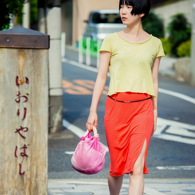 Folded Paper furoshiki pink Japanese eco wrapping textile/scarf, handmade in Japan image 3