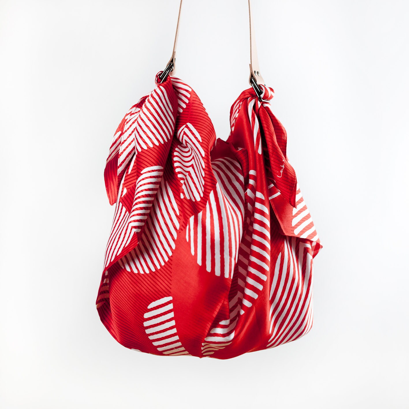 Dots Furoshiki (rust) & Leather Carry Strap Set / Lightweight 
