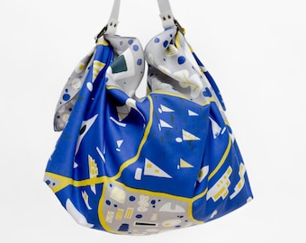 Stockholm Blue Furoshiki & Leather Carry Strap Set