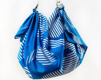 Ensemble furoshiki Dots (bleu) et bandoulière en cuir