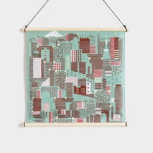 Tokyo Furoshiki (Matcha) & Hinoki hanging display pole set