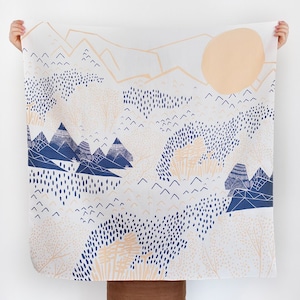 Mountain Blossom Cream Furoshiki. Japanese eco wrapping textile/scarf