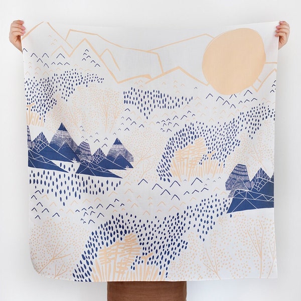 Mountain Blossom Cream Furoshiki. Japanese eco wrapping textile/scarf