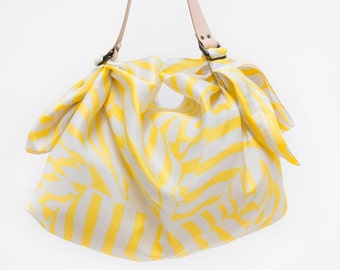 Stripe Yellow Furoshiki &  Leather Carry Strap Set