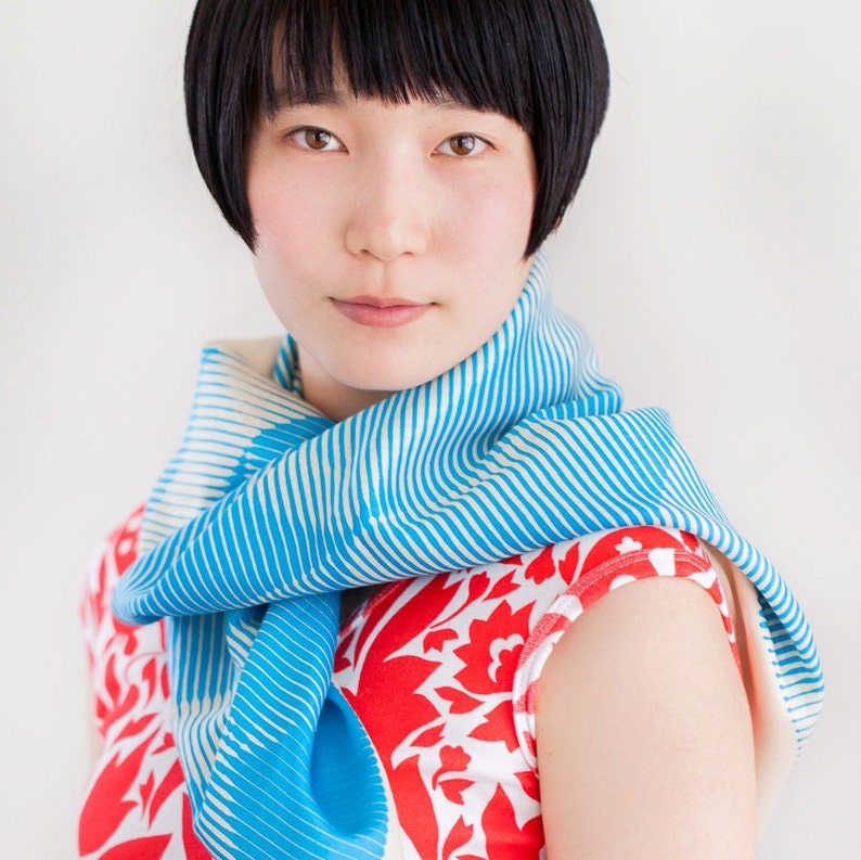 Folded Paper furoshiki blue Japanese eco wrapping textile/scarf, handmade in Japan image 2