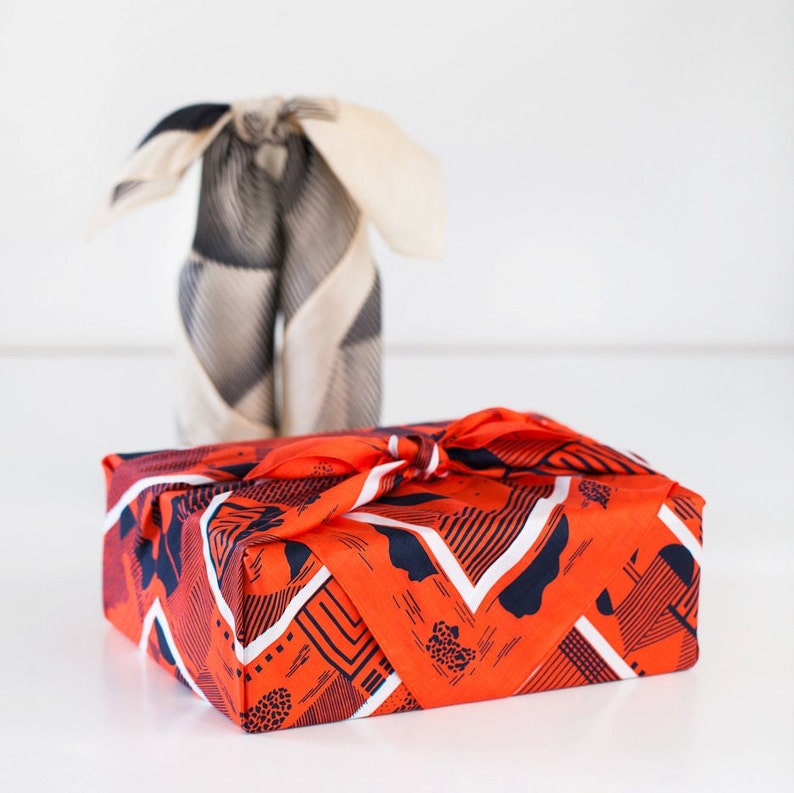 Maze furoshiki cinnabar red Japanese eco wrapping textile/scarf, handmade in Japan image 4