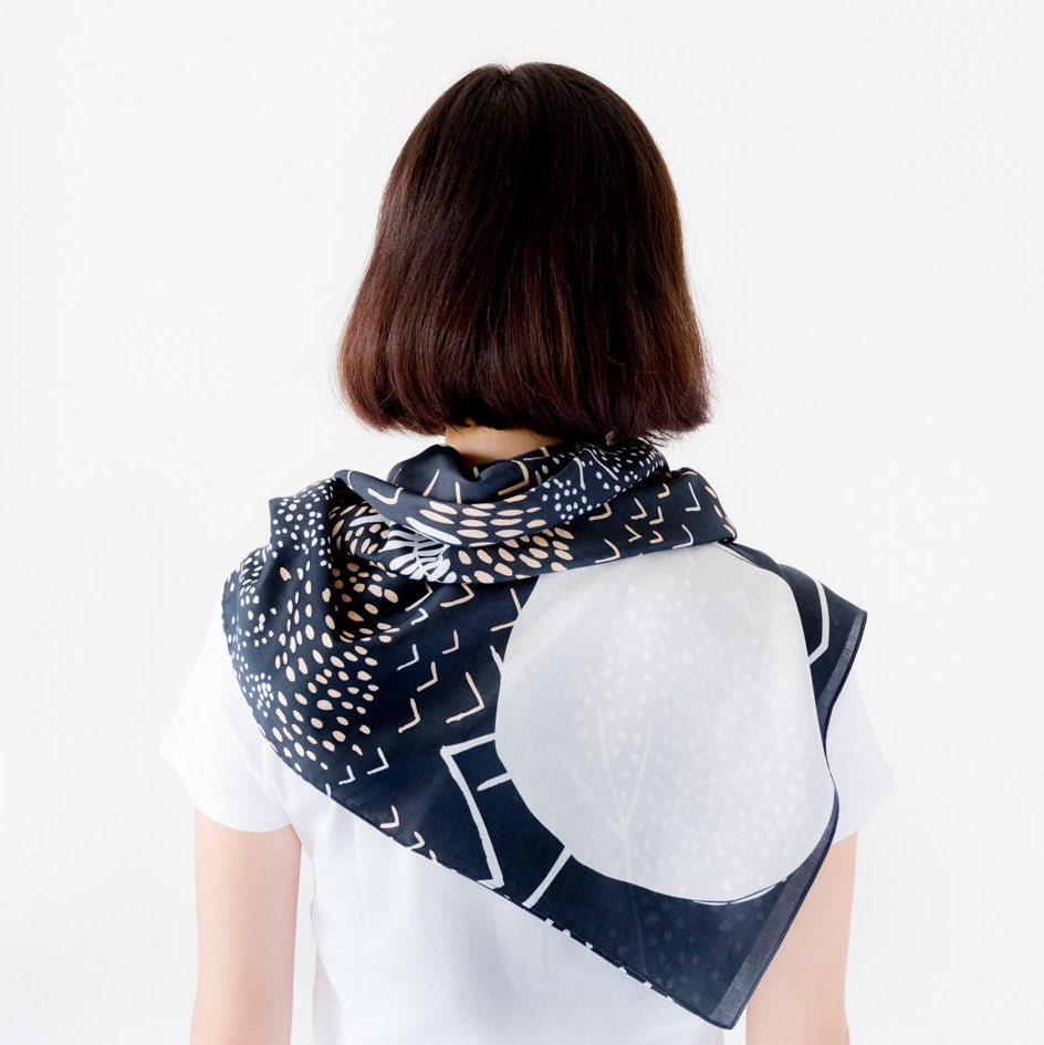 Mountain Blossom Midnight Blue Furoshiki. Japanese Eco