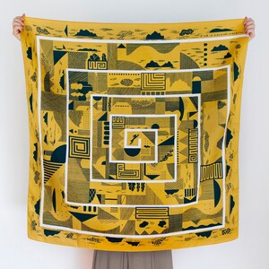 Maze furoshiki (mustard) Japanese eco wrapping textile/scarf, handmade in Japan