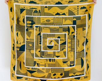 Maze furoshiki (mustard) Japanese eco wrapping textile/scarf, handmade in Japan