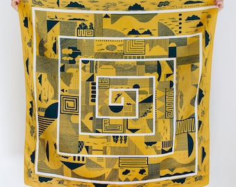 Maze furoshiki (mustard) Japanese eco wrapping textile/scarf, handmade in Japan