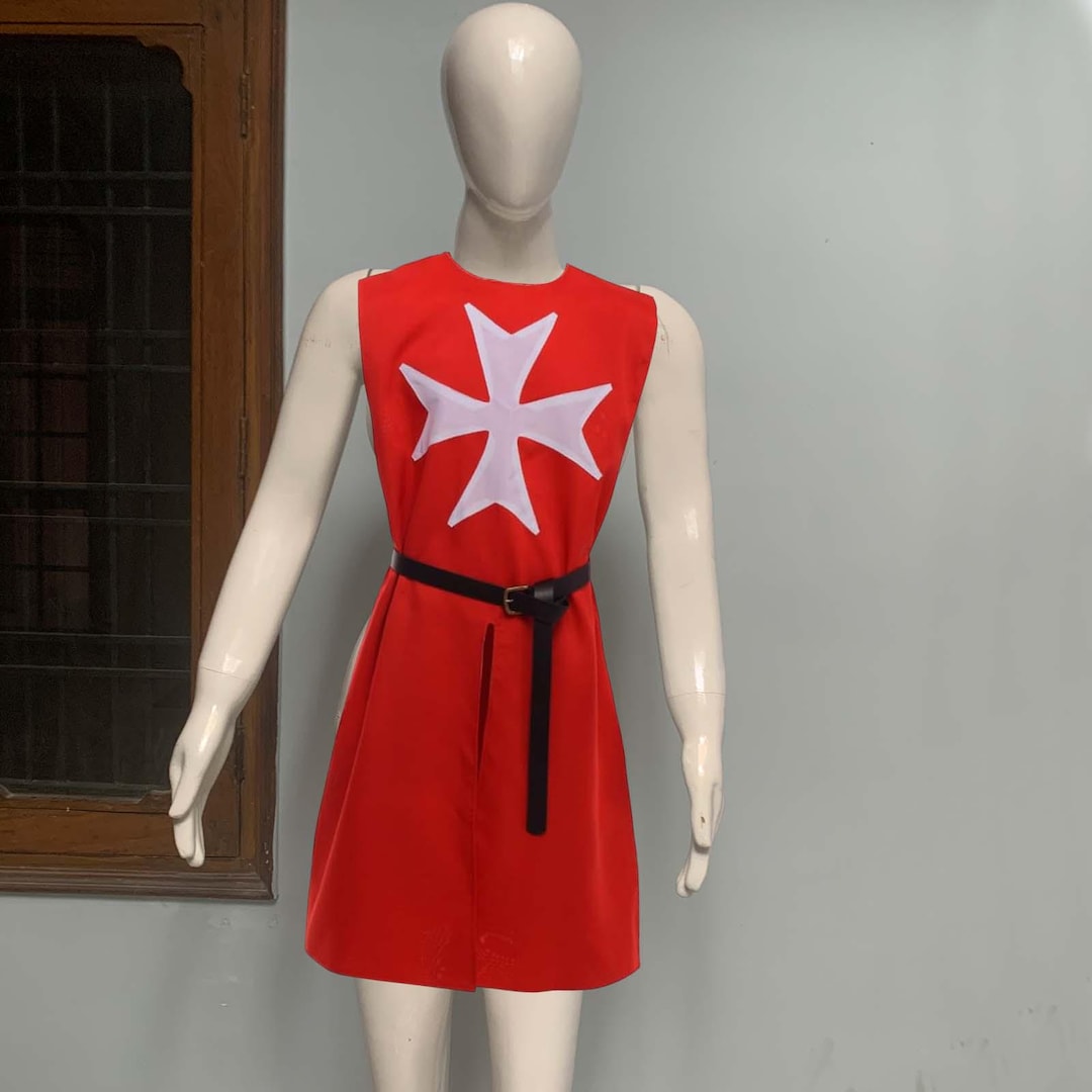 Women s Red Crusader Tunic Maltese Cross Medieval Costume Dress With women-s-red-crusader-tunic-maltese-cross-medieval-costume-dress-with