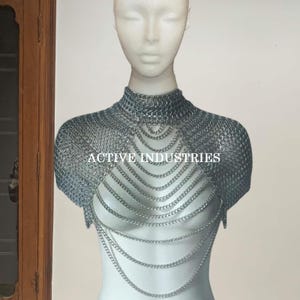 Handmade Chainmail Shoulder Armor – Gothic Silver Chainmail Cape with Draping Chains – Fantasy Cosplay Accessory, Medieval Renaissance Faire