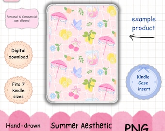 Wkładka do etui na Kindle'a Summer Aesthetic w formacie PNG, wkładka do druku na przezroczystym etui, uroczy, książkowy wystrój, 7 rozmiarów w zestawie, wersja cyfrowa
