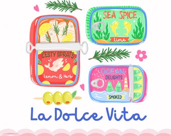 La Dolce Vita PNG, Sardine tin Clip Art, Italian Summer Sublimation Png