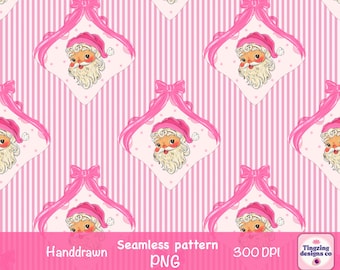Pink Santa Seamless Pattern PNG, Vintage Bows, Stripes Christmas Repeating Pattern, Fabric Print Design