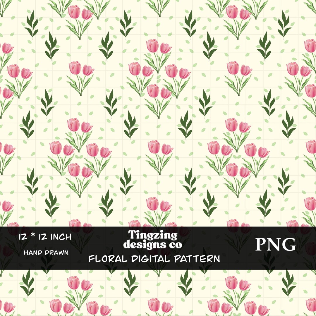 Pink Tulip Floral Seamless Pattern | Spring Flower Digital Paper(12x12 ...