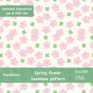 Pink Hibiscus Clover Spring Seamless Pattern, Pastel Floral (Digital Download)