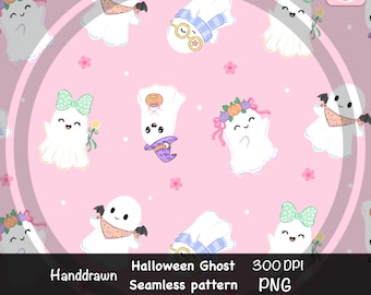Pink Ghost Seamless Pattern PNG, Spooky Reoeating Pattern, Pink halloween Seamless File for Fabric Sublimation