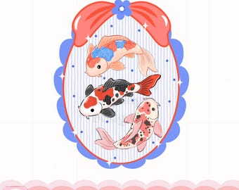Preppy Koi Fish Clipart PNG, Kokietka Koi Fish, Ilustracja uroczej ryby morskiej, Niebiesko-różowy nadmorski clipart do sublimacji