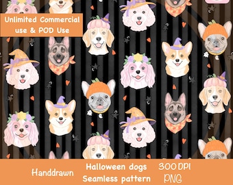 Wzór na Halloweenowego Psa w PNG, Powtarzający się wzór na Kapeluszu Czarownicy, Wzór Nadruku Na Tkani Dla Miłośników Psów
