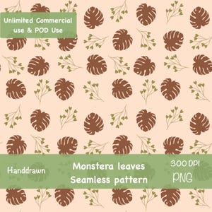 Tropical monstera boho leaves brown seamless pattern - Digitally download ( for commercial use ) western wallpaper