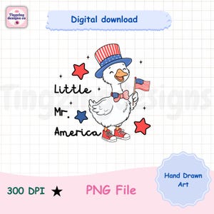 Little Mr. America Goose PNG, Patriotic Goose Sublimation Design, 4th of July Kids Shirt PNG, Cute America Duck PNG Download