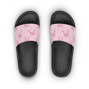 Cute Pink Bow Women&#39;s Slide Sandals, Summer Footwear, Beach Flip Flops, Cute Casual Shoes, Gift for Her, Pool Slides