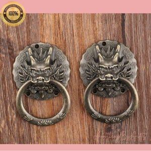 Antique Bronze Dragon Head Handles Vintage Style Pulls Ring for Dresser Drawer Cabinet Door 32*47mm for 2 pcs.
