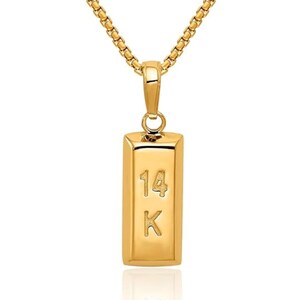 14k 3D-gouden staaf hanger bedel - Echt goud Luxe op investeringen geïnspireerde kettingbedel - Echte goudstaaf bedel in 925 sterlingzilver