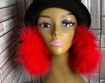 Earrings • Fur Hoops • Valentines • Jumbo Earrings • handmade earrings • Birthday gift • gift for her • gift for women • red • pink •