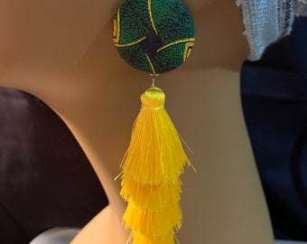 Earrings, Yellow & Green Tassel, Birthday gift, gift for women, gift for her, gift for wife, gift for mom, gift for teachers