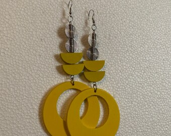 Earrings, silver, yellow, handmade, tribal, Birthday gift, gift for her, gift for wife, gift for woman, gift for mom, gift for brides