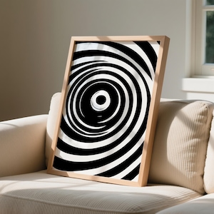 Hypnotic Swirl Art, Black and White Optical Illusion Print, Modern Op Art Poster, Minimalist Wall Decor, Retro Spiral Art, Instant Download